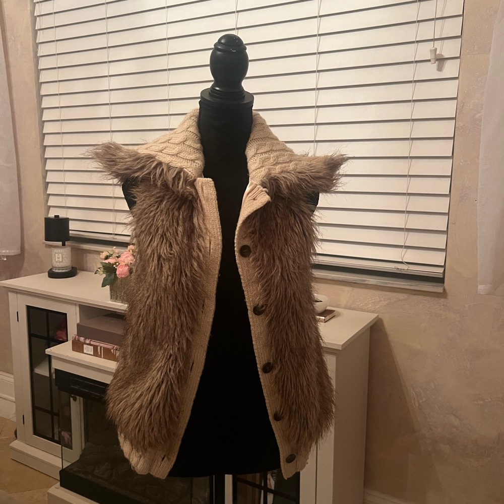 Vintage America Cream and Brown Teddy Jacket